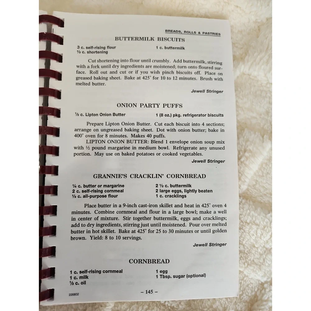 Vtg 90's Solid Rock Baptist Church Cookbook Cleveland GA 1996 Grandma Sourdough